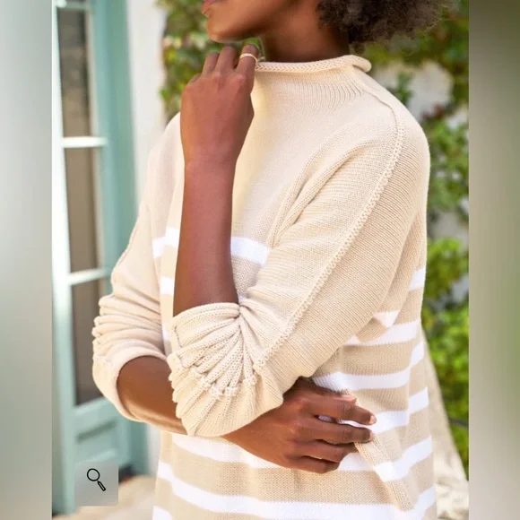 Frank & Eileen Monterey Cotton Funnel Neck Sweater Size XL sand white